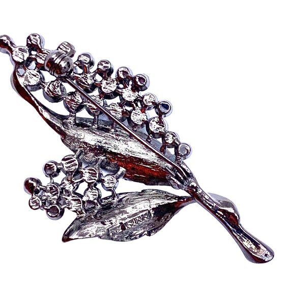 Vintage Alfred Sung Gray Tone Floral Brooch With Aurora Borealis Rhinestones - Picture 5 of 7